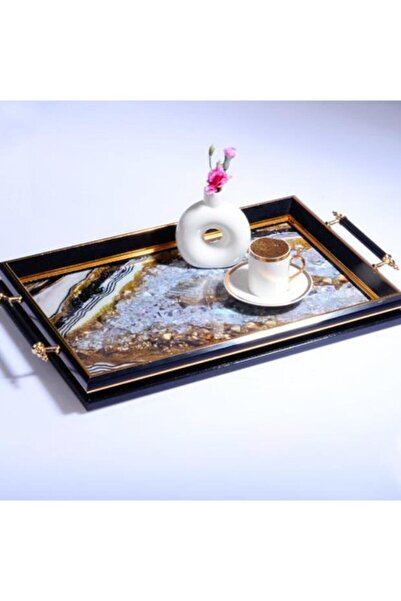 Kosova Sa-215 Luxury Rectangular Tray with Handles 50 X 31 cm Black