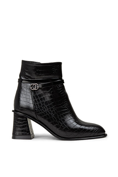 Deery Γυναικείες μπότες με φερμουάρ με μαύρο κροκόδειλο σχέδιο