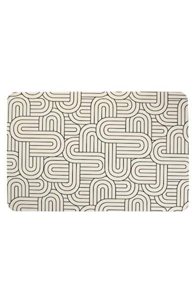 MYONNA IT & E- COMMERCE Bath Mat - Abstract Geometric, Ecru/Black, 60x40 cm, Rubber & Polyester