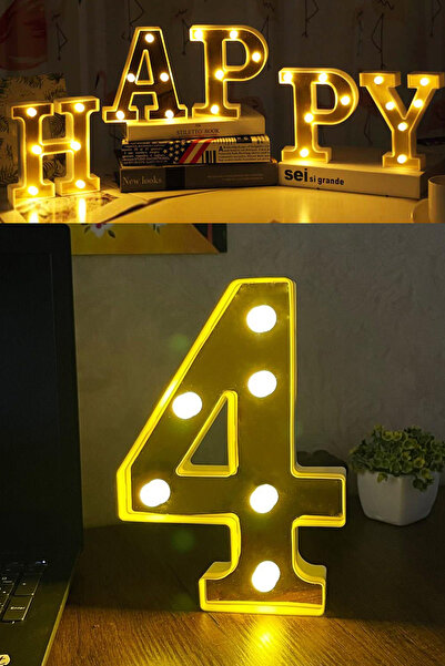 Murido Dekoratif Led Işıklı 3d 4 Rakamı Büyük Boy Organizasyon Doğum Günü Kut...
