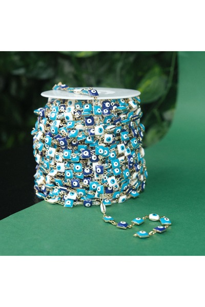 Prestij Boncuk Lanț de metal de culoare aurie, lanț pătrat cu mărgele Evil Ey...