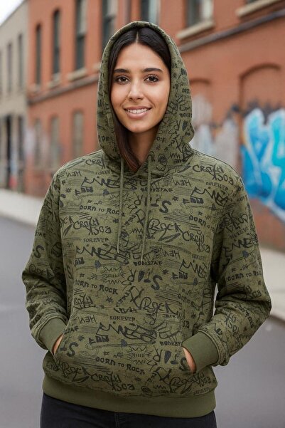 ERSUNO Unisex Oversize Sweatshirt - Grafiti Desenli Kapüşonlu