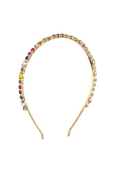 SHOPIENS Hair Crown for Women - Gold Metallic with Small and Large Colored Stones