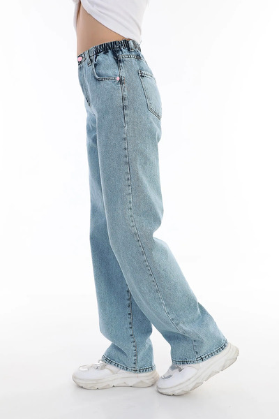 Asortix Girl's 100% Cotton Elastic Waist Wide Leg Comfortable Jeans-Pnt-0017
