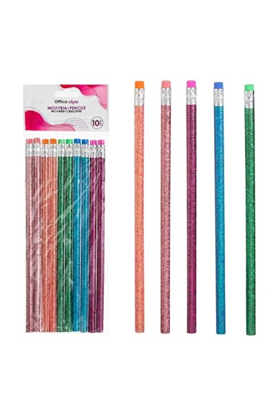 SHOPIENS HB Pencil Set, Teen Designs, Multicolor, Glitter, 10 Pieces