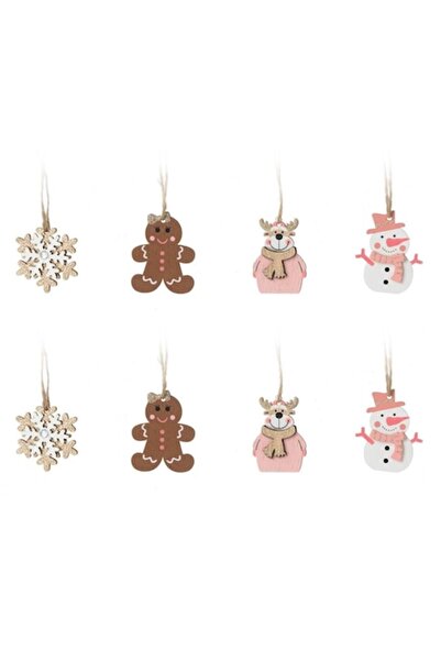 OEM Christmas tree ornaments, snowman, biscuit, reindeer, set of 8, wood, multicolor, 4-5 cm