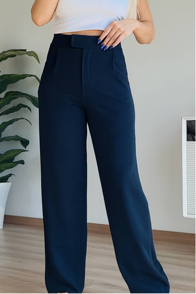 CİDDE Women's Velcro Closure Crepe Fabric Comfortable Fit Wide Leg Palazzo Pants