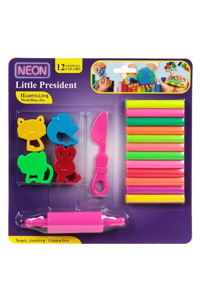 OEM Modeling clay set - 12 different neon colors with shapes, roller & knife - 18 pieces