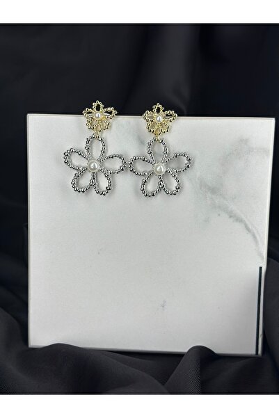 Unzilee أقراط من الفولاذ بتصميم زهور متدلية بلونين