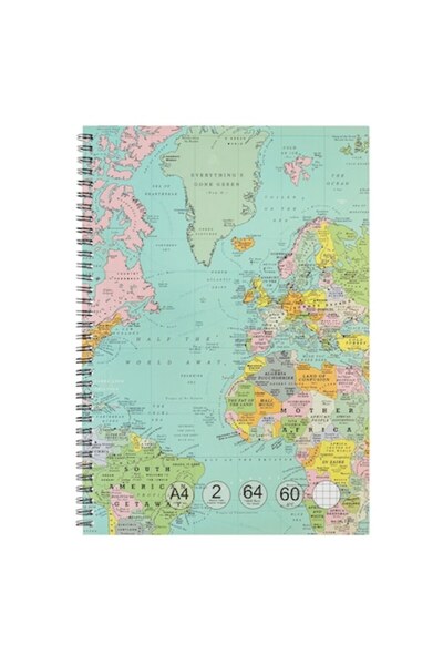 SHOPIENS Math Notebook, A4, World Map, 64 Pages, Spiral, 2 Subjects, Multicolor, MYONNA IT & E- COMMERCE
