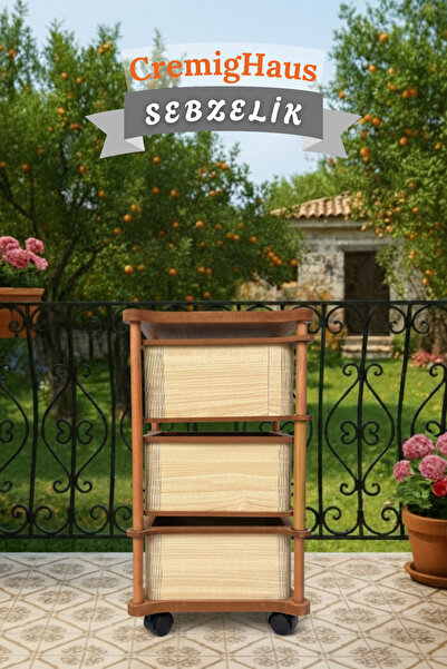 CremigHaus Ahşap Sebzelik Geleneksel Tasarım Kare 3 x 5 lt Kapasiteli Akça De...