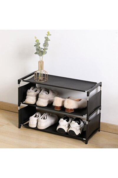 OEM Textile Shoe Rack, 3 Shelves, Black, 57x28x34cm