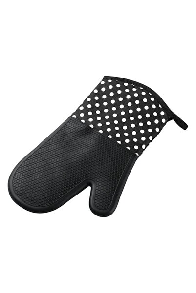 MYONNA IT & E- COMMERCE Mănușă de bucătărie din silicon, neagră cu buline, căptușită, 32x18,5 cm