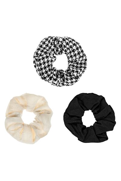 SHOPIENS Set 3 elastice de păr Shopiens® pentru femei, negru, crem și în caro...