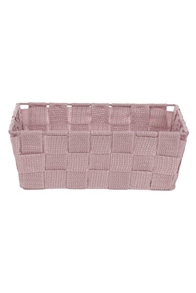 SHOPIENS Woven Pink Storage Basket, Metal, Dimensions 22x15.5x8 cm
