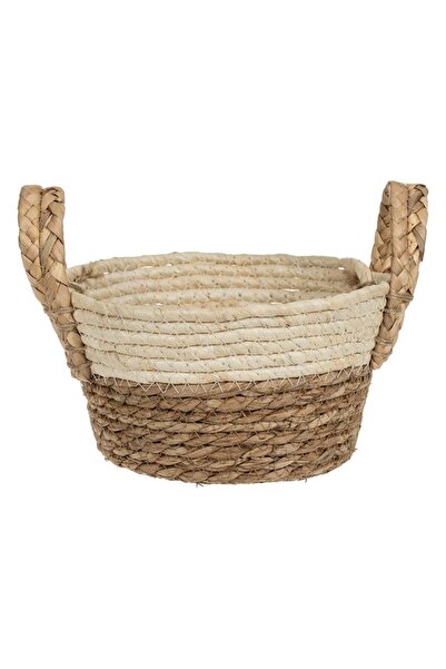 OEM Storage Basket, Ø22x12cm, Corn Fibers, Brown and Beige, With Handles