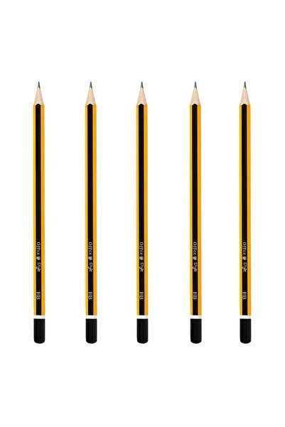 SHOPIENS Set of HB Pencils, Office Style, Black and Yellow, with Eraser and Metal Sharpener, 7 Pieces, MYONNA
