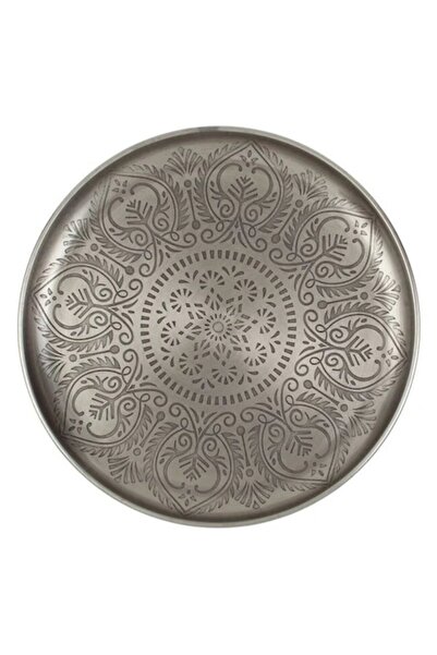 OEM Tavă decorativă metalică argintie, stil marocan, 30 cm