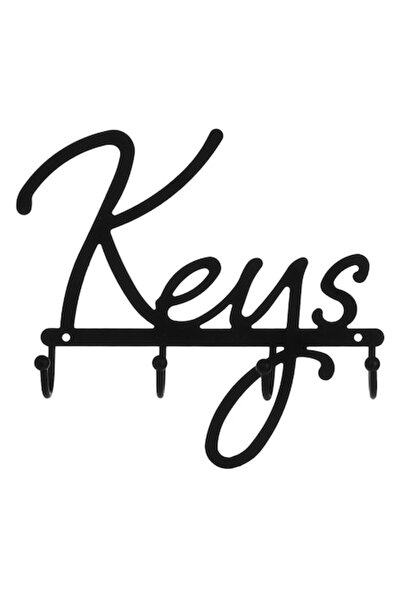 SHOPIENS Metal Key Holder, "Keys" Model, 4 Hooks, Black, 13x10x4 cm