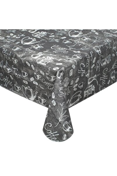 SHOPIENS Tablecloth - Coffee & Tea Pattern, Gray, 180x140 cm, PEVA & Flannel