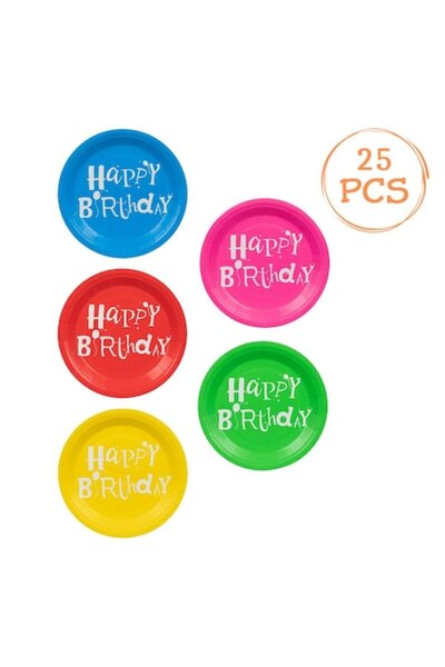 SyaMAG Set Farfurii Carton Happy Birthday, Multicolor, 18cm, 25 Bucati