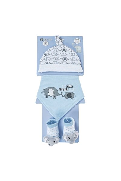 OEM Комплект шапка, лигавник и чорапи за новородено момче - 3D слон (бял и не...
