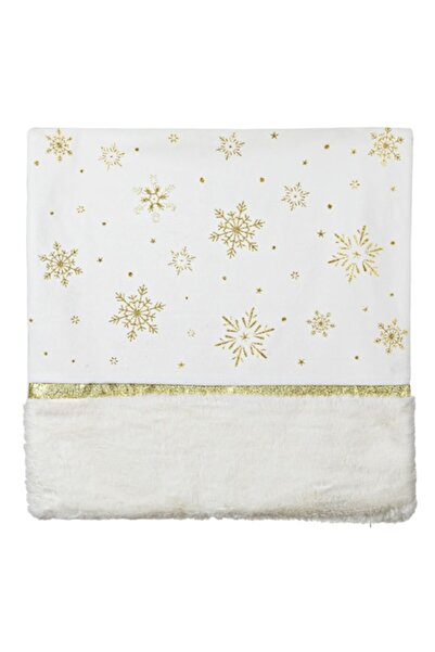 SHOPIENS Christmas Pillowcase, Velvet White, Golden Glitter Snowflakes, White Fur, 45x45 cm - MYONNA