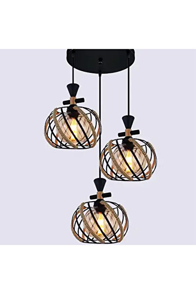 LED CONCEPT Rustic LED chandelier with lampshades, black, round, 40x40x100cm, 3xE27