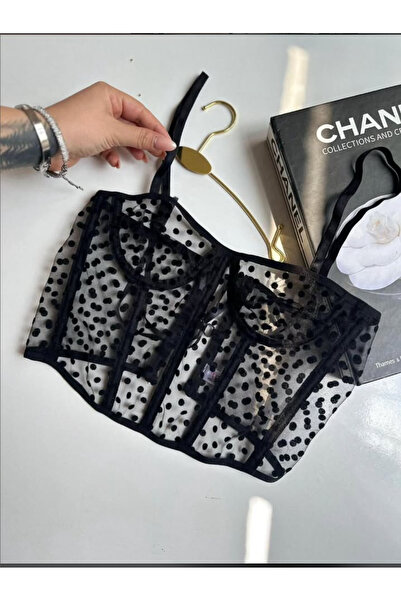 Auren Lingerie Puantiyeli Siyah Büstiyer