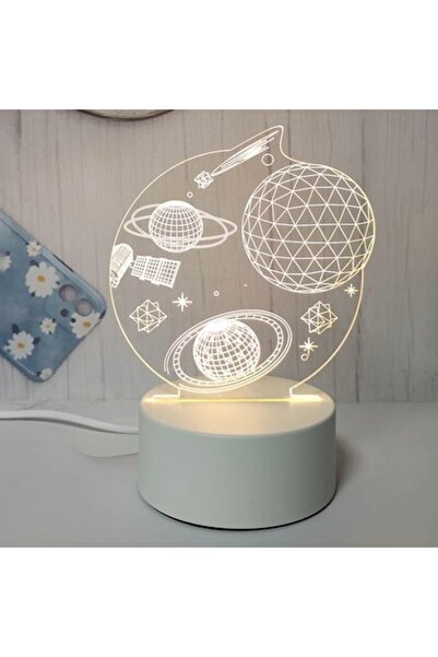 SHOPIENS Lampă de noapte LED 3D, model spațial, alimentată prin USB, albă