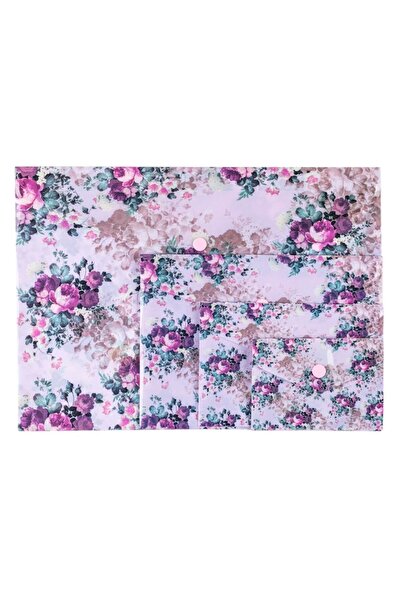 SHOPIENS Set of Plastic Folders with Fasteners, Lilac Floral, A4-A5-A6-A7 (4 pcs)