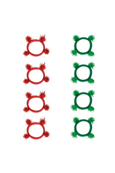 SHOPIENS Set elastice de păr de Crăciun, 8 bucăți, roșu și verde, pompom, festiv