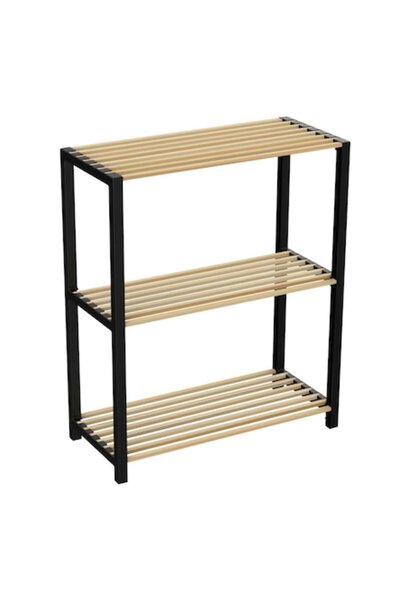 SHOPIENS Raft din lemn MDF, 3 rafturi, negru, 65x29x78 cm