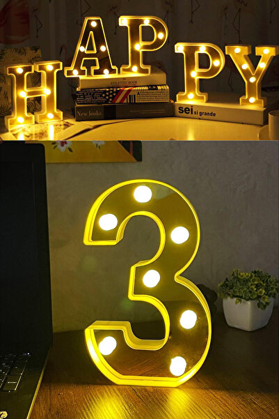 Murido Dekoratif Led Işıklı 3d 3 Rakamı Büyük Boy Organizasyon Doğum Günü Kut...