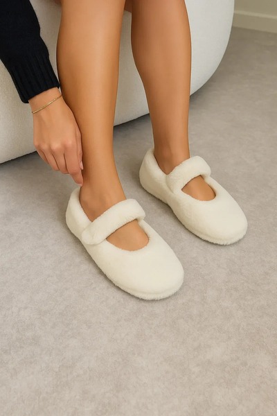 Deniz Terlik Women's Home Slippers Soft Plush Non-Slip Lightweight Sole Slippers