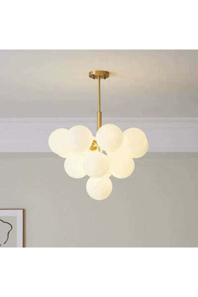 LED CONCEPT LED chandelier with lampshades, gold, round, 60x60x90cm, 13xE27