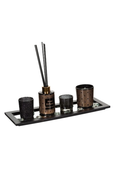 MYONNA IT & E- COMMERCE Set de tăvi oglindă pentru ulei parfumat cu lumânări și bețișoare, multicolor, 37,5x14 cm