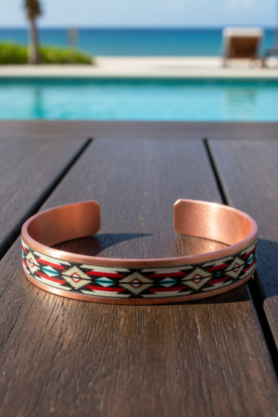 OSMANLI GÜMÜŞ Women's Copper Bracelet Ring Set - Ivan Model Special Edition Metal Box and Quartz Stone