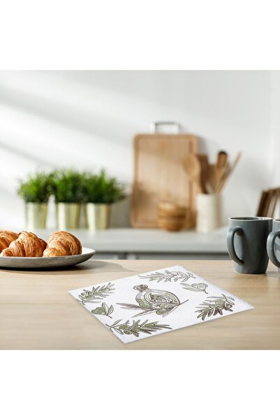 SHOPIENS Delyas Paper Napkins, Olive Pattern, White, 28x28 cm, Set of 50