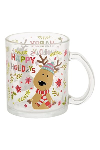 OEM Glass Mug, Christmas Reindeer Design, Transparent, 330 ml