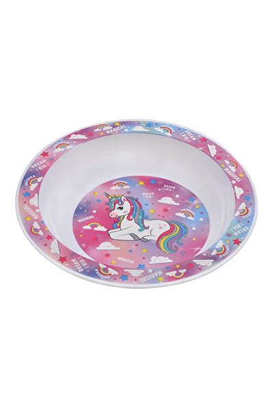OEM Unicorn Plastic Plate, 20 cm Diameter, Microwave-Safe, Multicolor