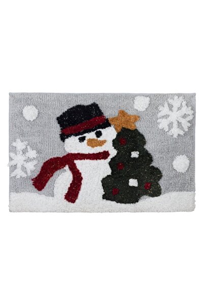 MYONNA IT & E- COMMERCE Christmas Bath Mat, Snowman Design, Silver and Gold Lurex, 75x45 cm, Gray