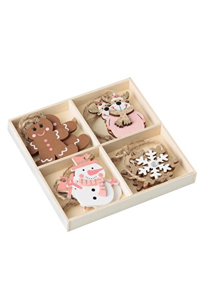 OEM Christmas tree ornaments, snowman, biscuit, reindeer, set of 8, wood, multicolor, 4-5 cm