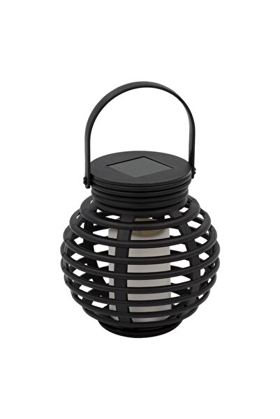 SyaMAG Solar LED Lantern, Round, Flame Effect, 11 cm Diameter, 11 cm Height, Plastic, Black