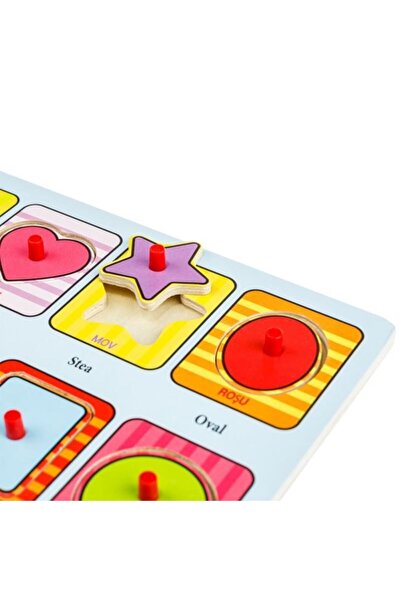 OEM Puzzle incastru, din Lemn, Forme Geometrice, Color, Cuvinte, 8 piese - 22x18cm