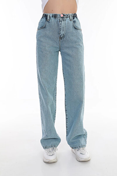 Asortix Girl's 100% Cotton Elastic Waist Wide Leg Comfortable Jeans-Pnt-0017