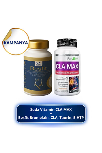 suda CLA MAX 90 Softjel + Besfit Bromelain, CLA, Taurin, 5-HTP 60 Kapsül 60 K...