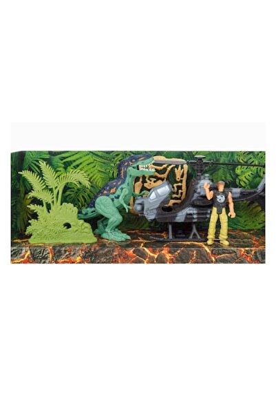 MYONNA IT & E- COMMERCE Dinosaur Play Set - "Dinosaur Attack" with Helicopter and Figures, Multicolor, 3+ years