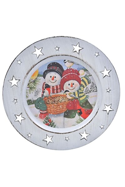 SHOPIENS Christmas Decorative Tray, Plastic, Round, Snowman, Perforated Stars, 33cm