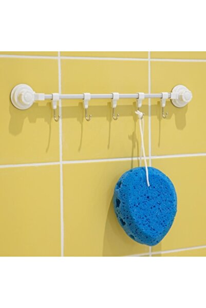 OEM Cuier de baie cu ventuze, 5 cârlige, alb, 40 cm
